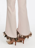 Feather-detailed stretch-wool flared trousers