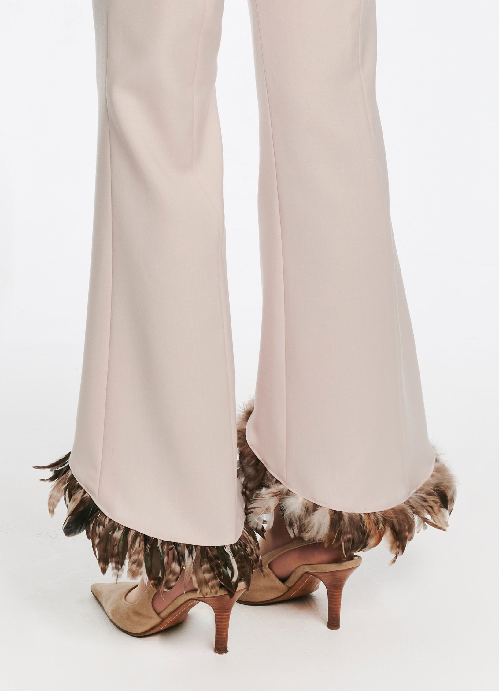 Feather-detailed stretch-wool flared trousers