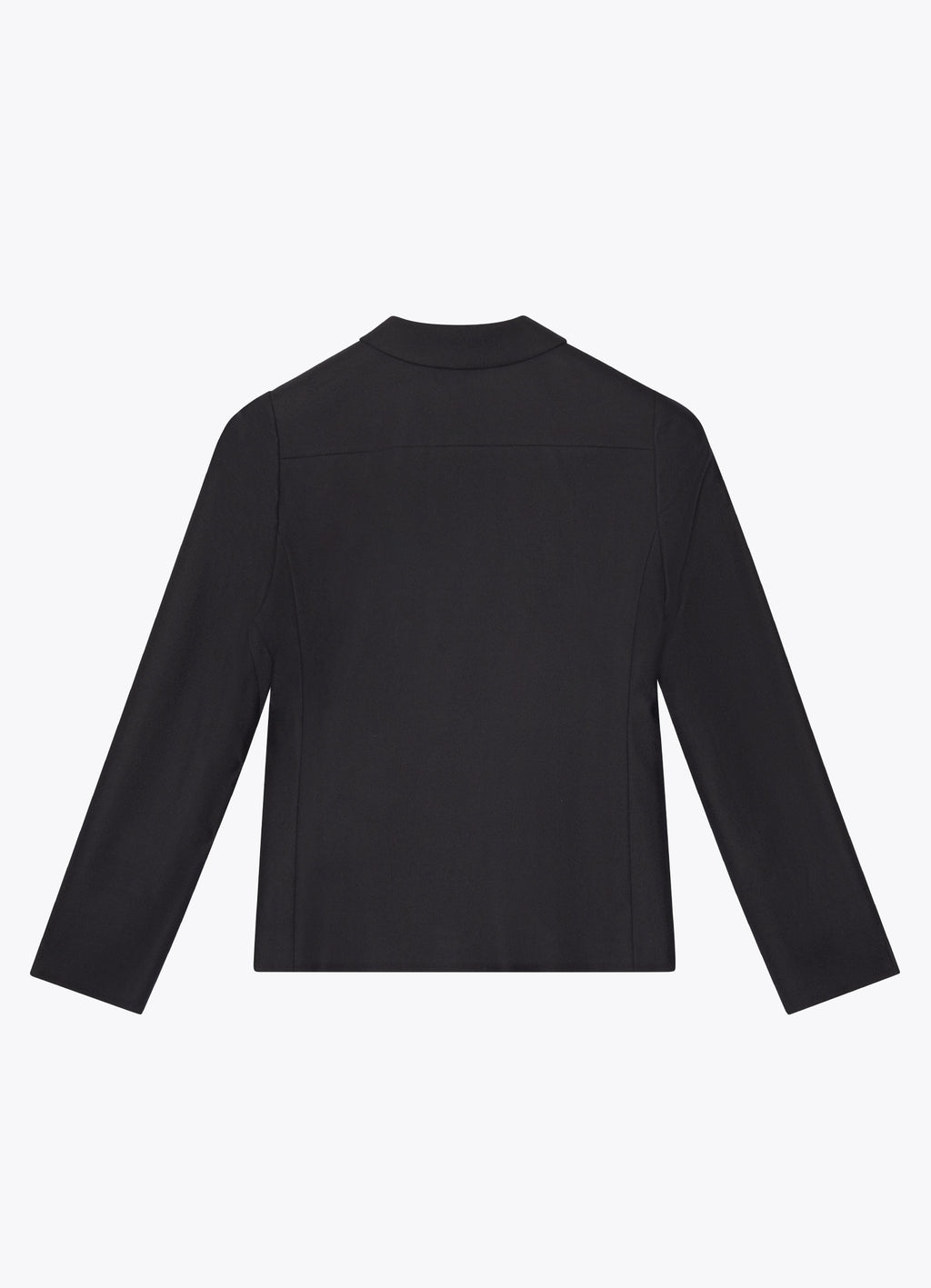 Black cropped wool jacket, back view