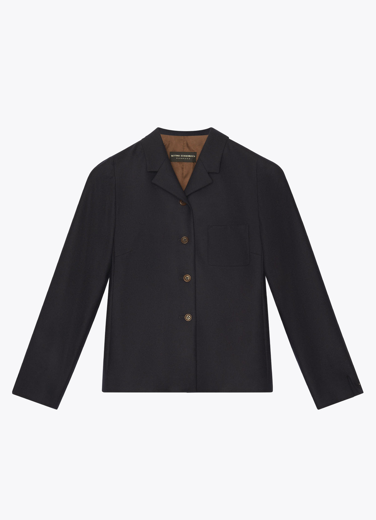 Black cropped wool jacket, front view