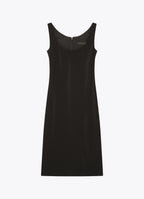 Black satin midi dress, front view
