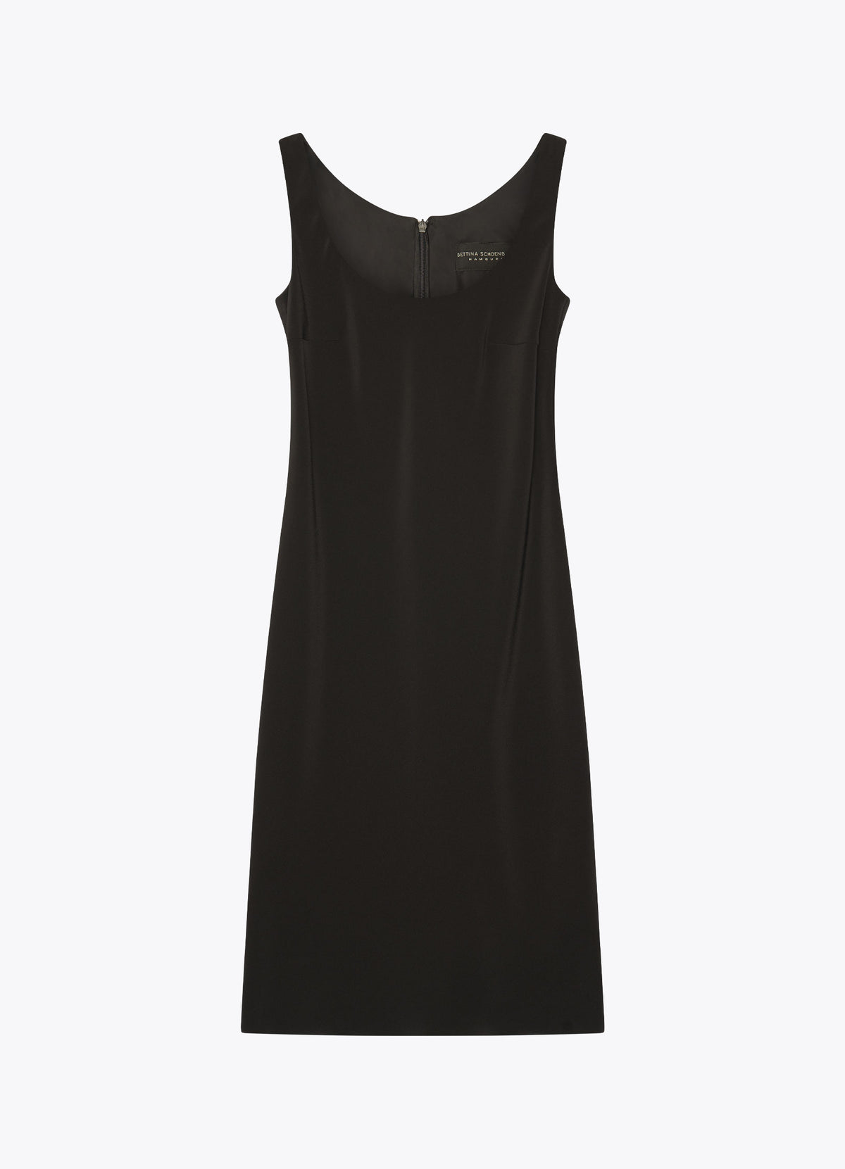 Black satin midi dress, front view