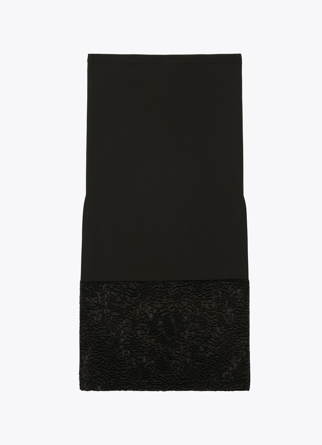 Black velvet-hem midi skirt, back view