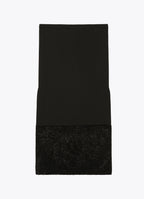 Black velvet-hem midi skirt, back view