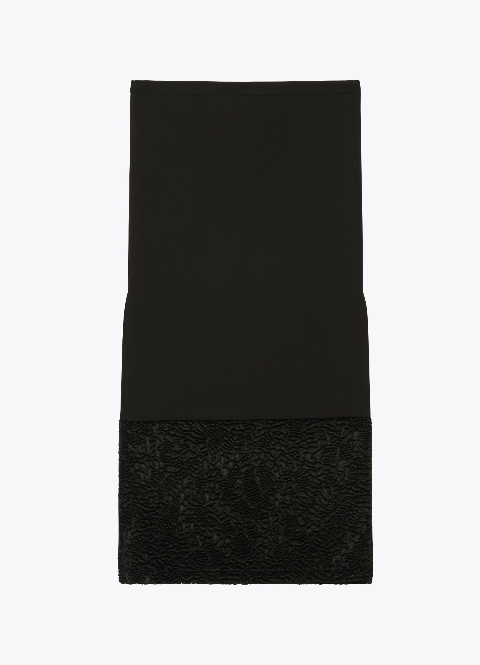 Black velvet-hem midi skirt, back view