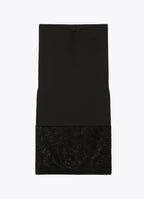 Black velvet-hem midi skirt, front view