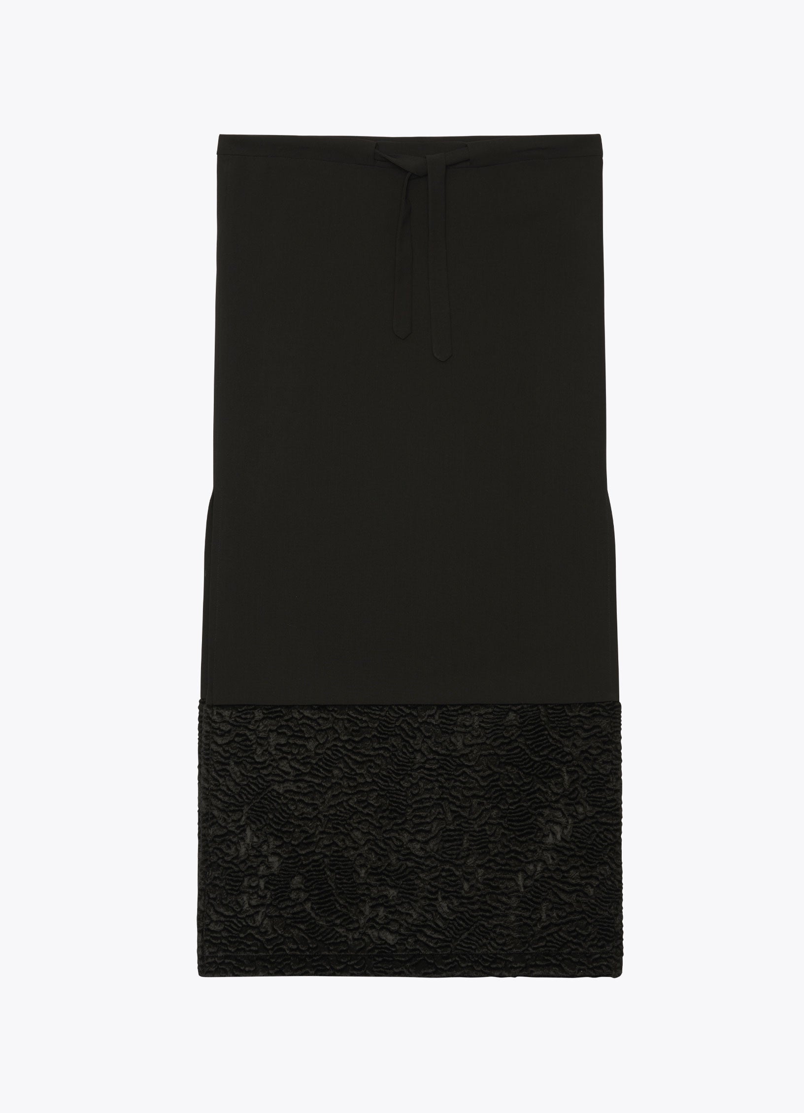 Black velvet-hem midi skirt, front view