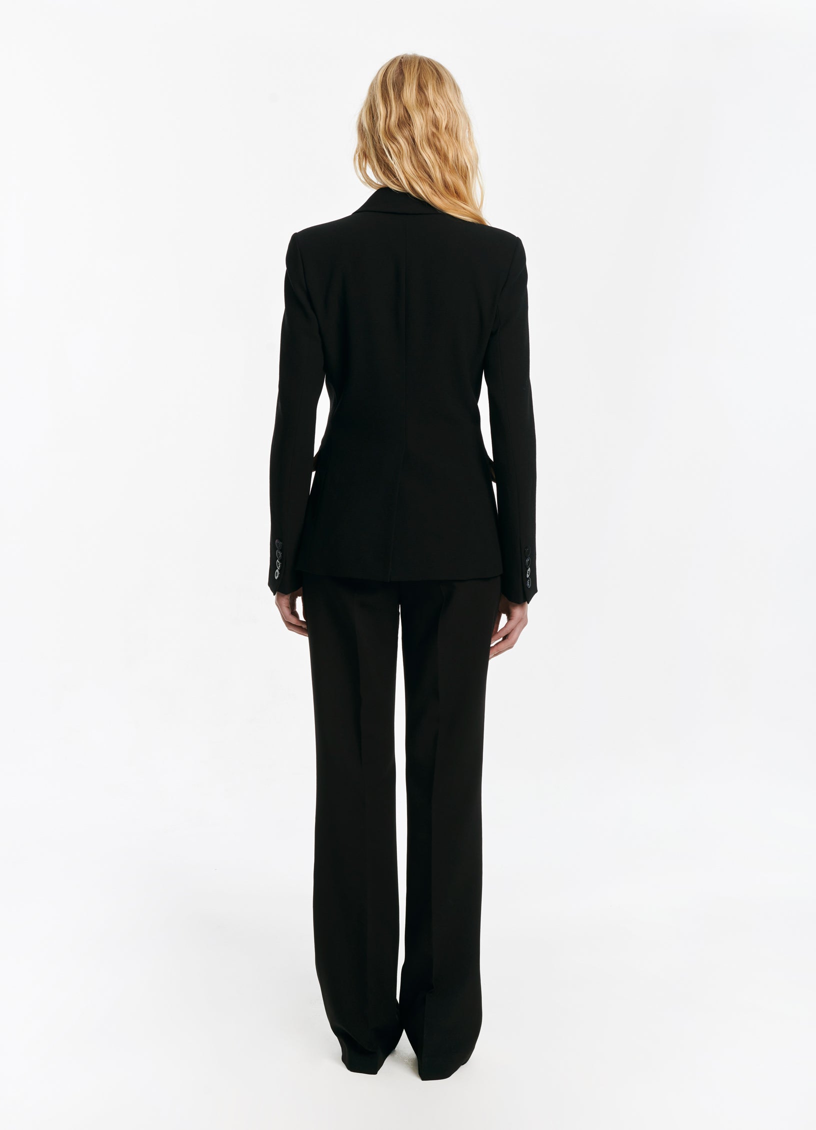 SCHOENBACH black virgin wool double-breasted jacket, back view with tailored silhouette