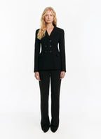 SCHOENBACH black virgin wool double-breasted jacket with peak lapels and tailored waist, front view