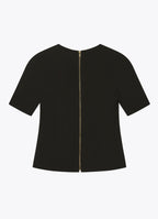 Black wool top with concealed back zip, rear view