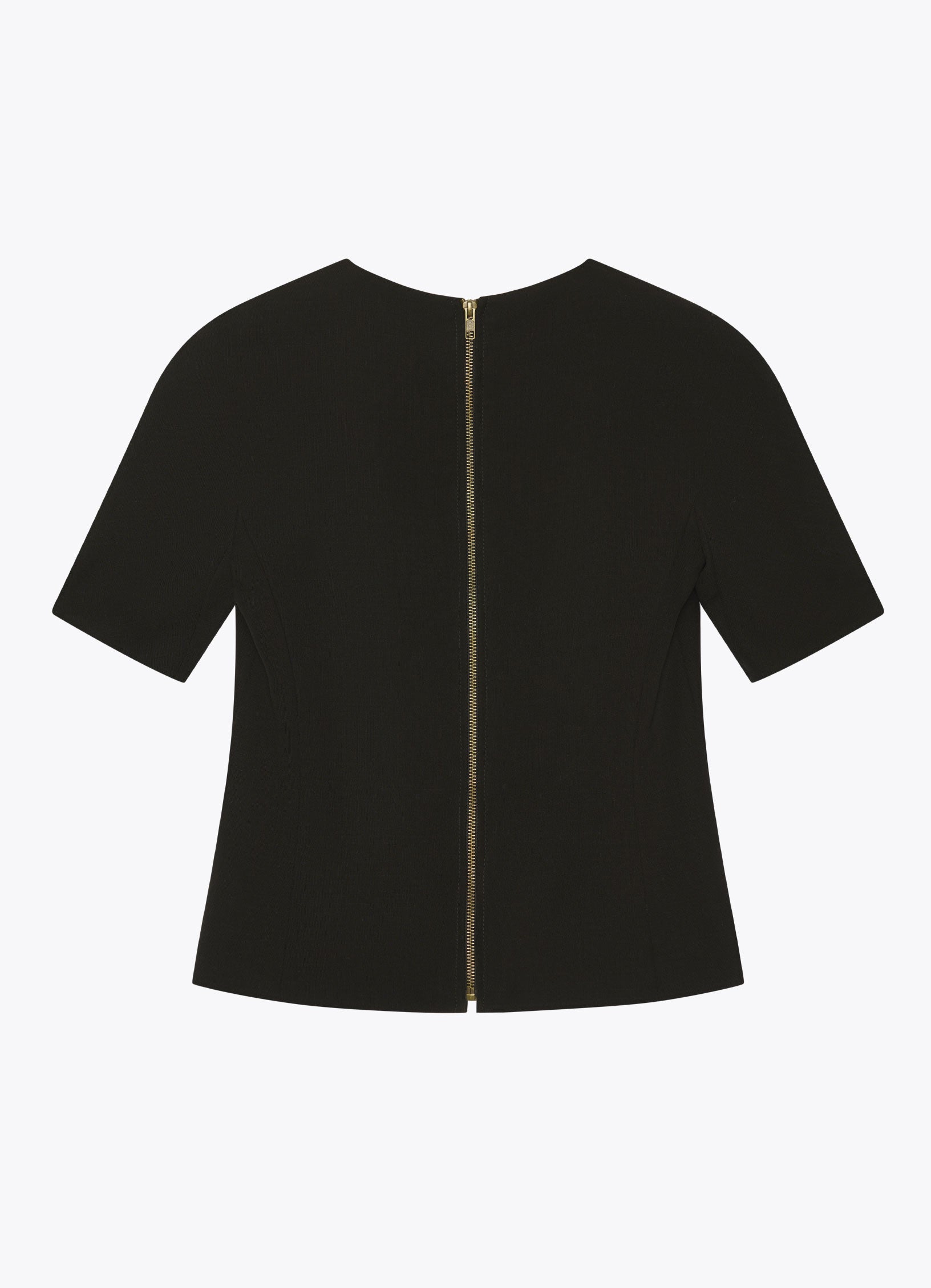 Black wool top with concealed back zip, rear view