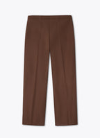 Chocolate brown wool trousers, front view