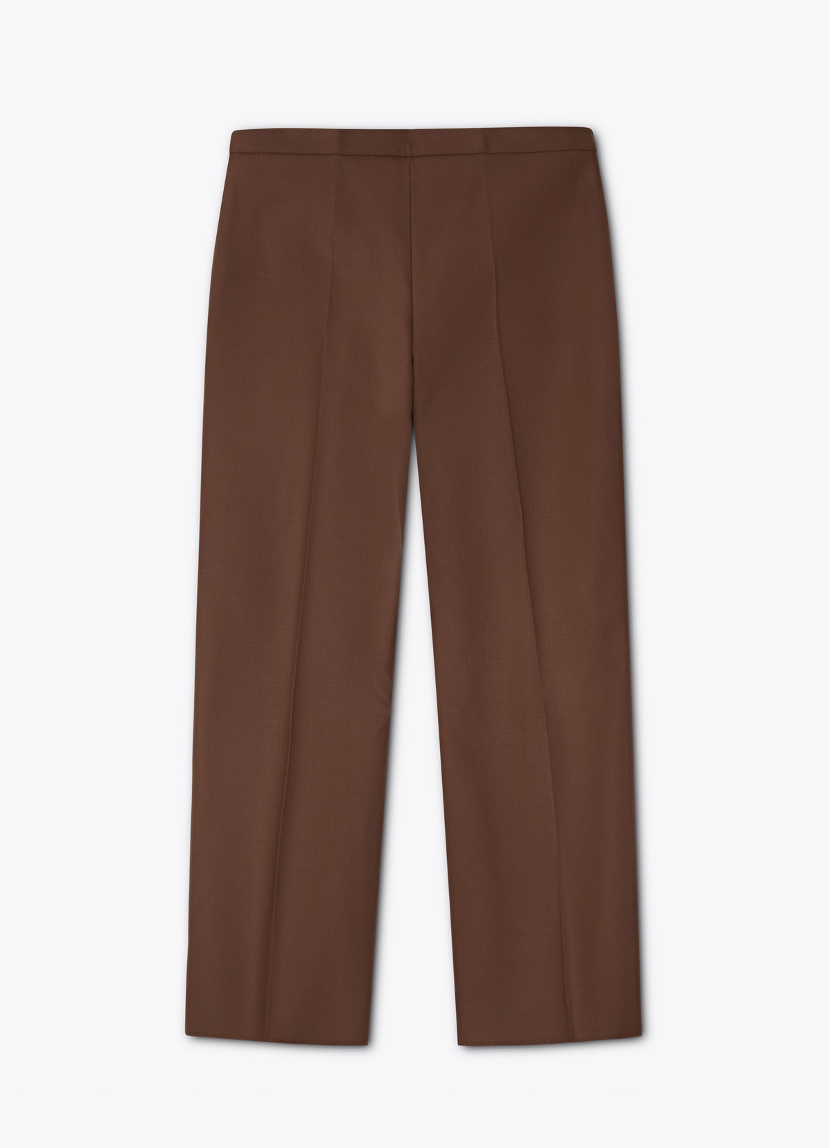 Chocolate brown wool trousers, front view