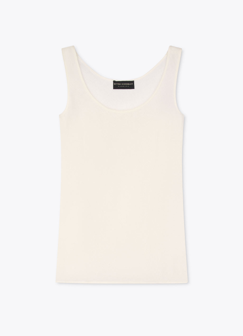 Cream linen-blend sleeveless top with medium neckline and clean silhouette