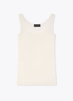Cream linen-blend sleeveless top with medium neckline and clean silhouette