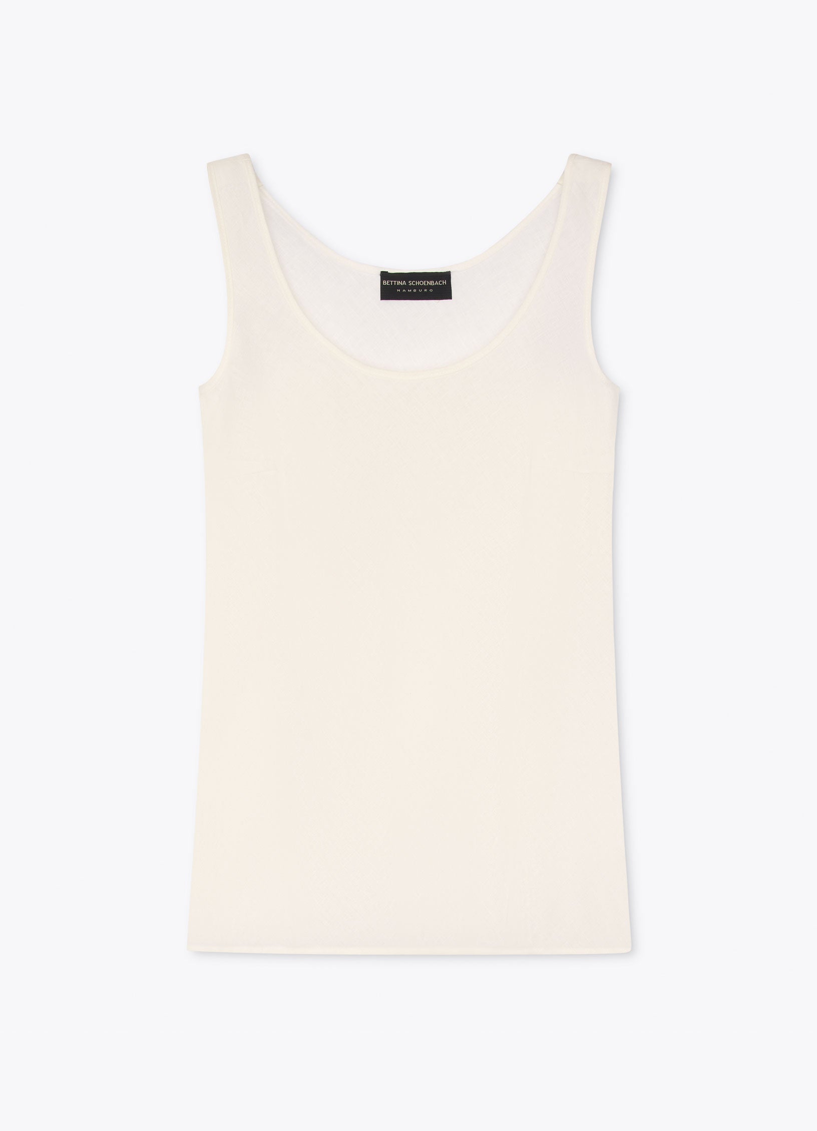 Cream linen-blend sleeveless top with medium neckline and clean silhouette