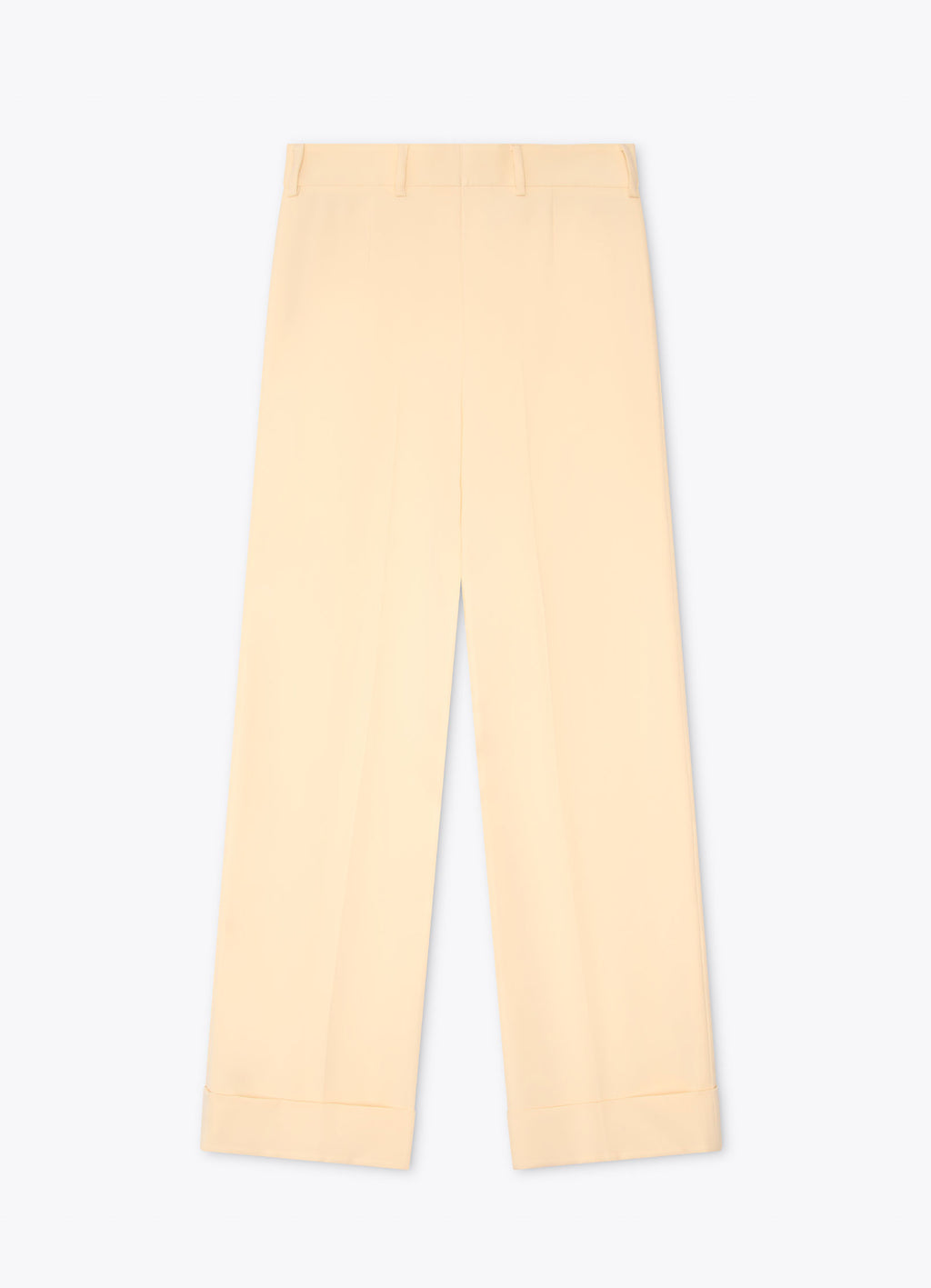 Straight-leg tailored trousers with cuffs back view showing clean full-length silhouette