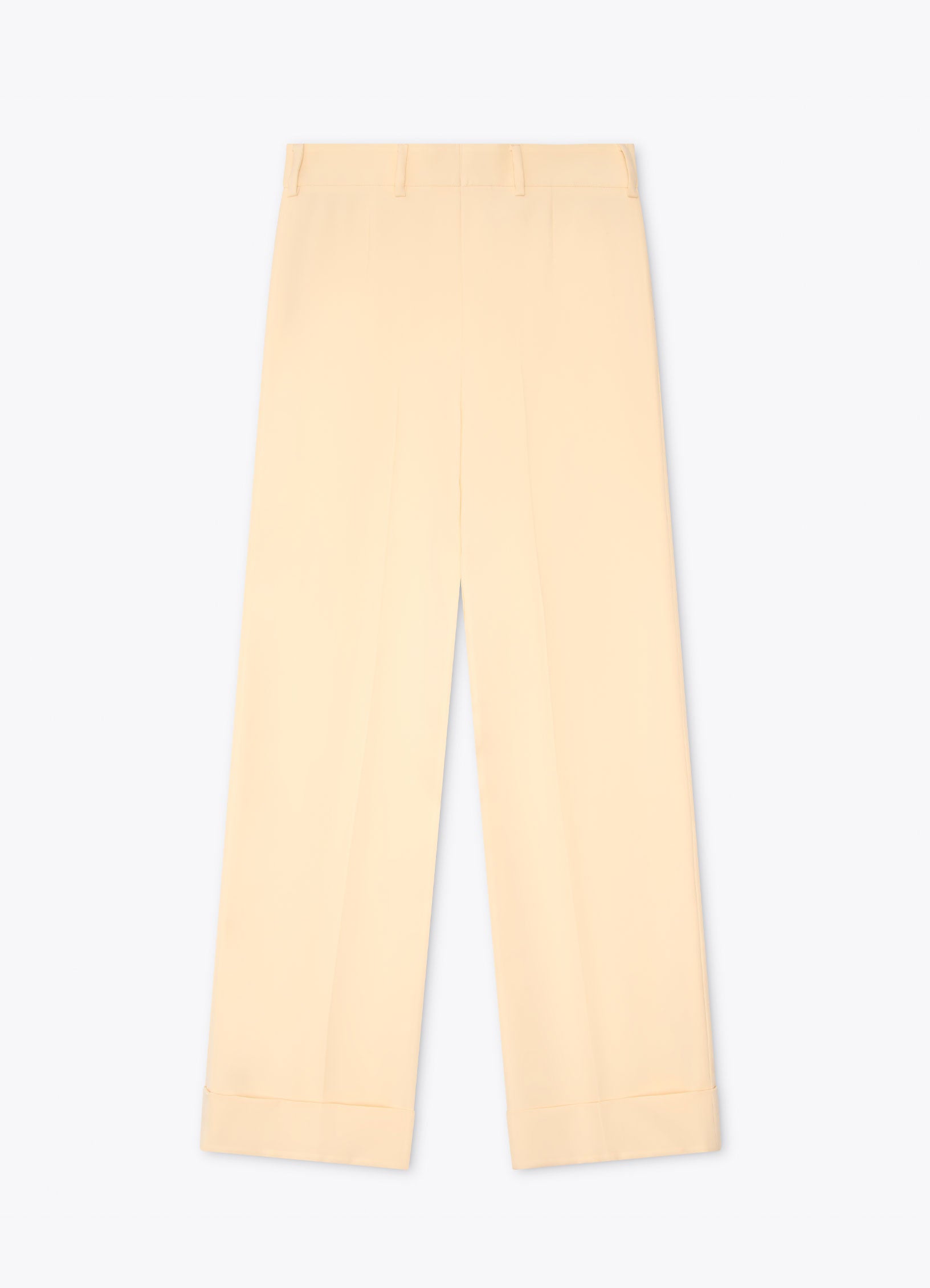 Straight-leg tailored trousers with cuffs back view showing clean full-length silhouette