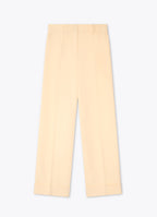 Straight-leg tailored trousers with cuffs in a light neutral tone, front view