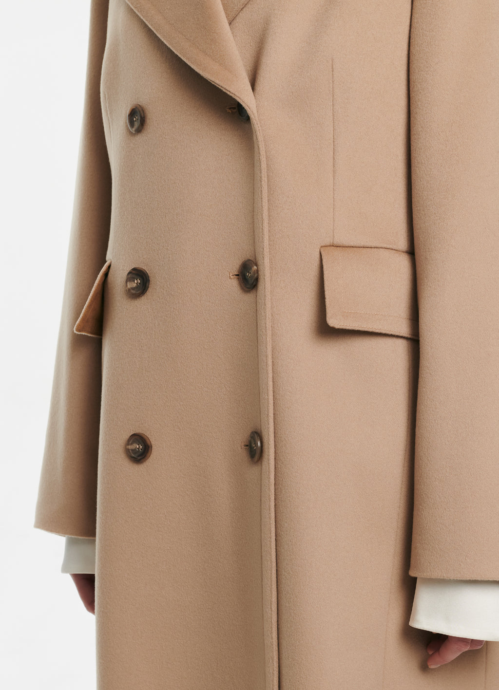 SCHOENBACH double-breasted baby camel hair coat in beige, button detail