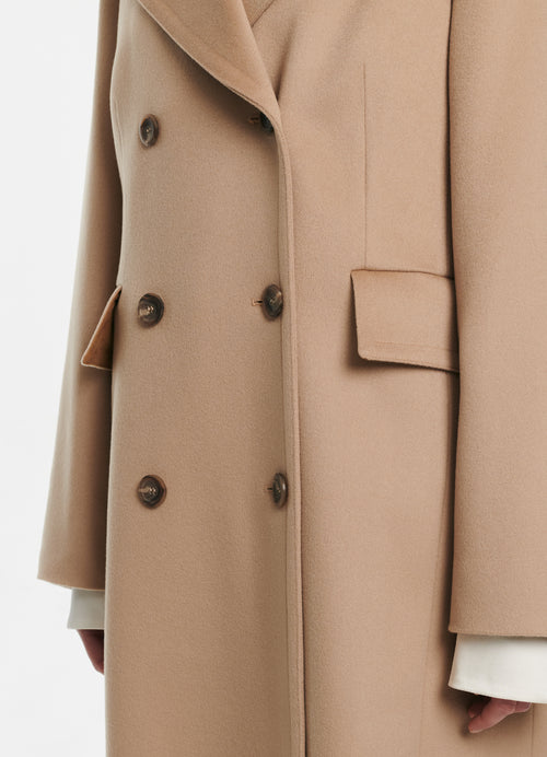 SCHOENBACH double-breasted baby camel hair coat in beige, button detail