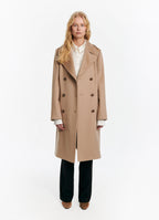 SCHOENBACH double-breasted baby camel hair coat in beige, full length view