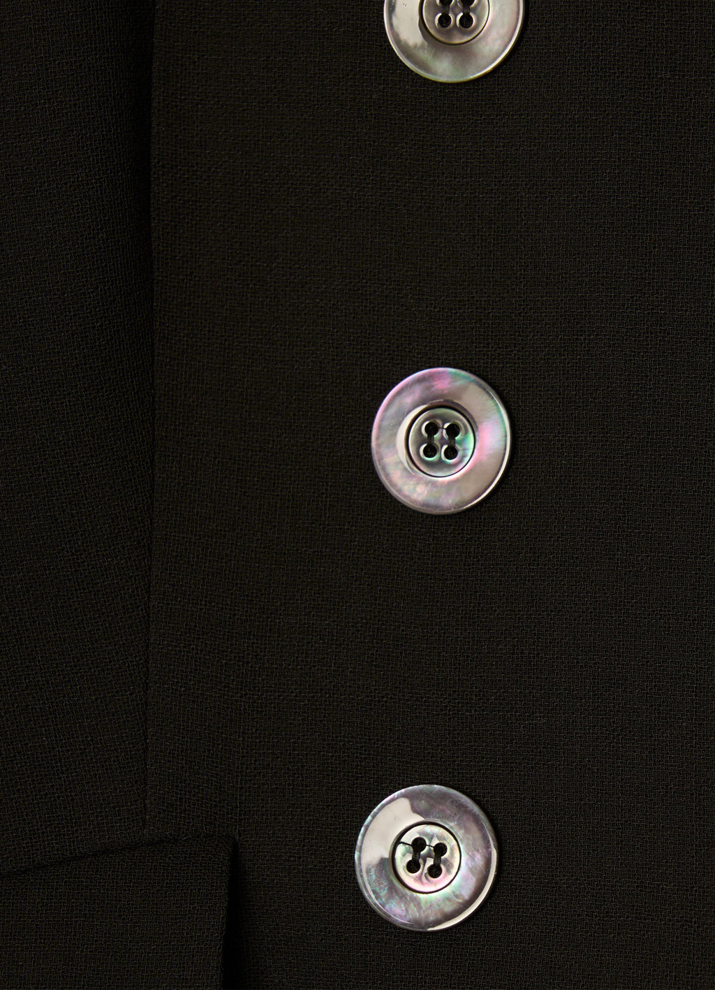 Close-up of buttons on black SCHOENBACH wool blazer
