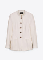 SCHOENBACH ecru stretch wool jacket with stand collar and horn buttons, front view
