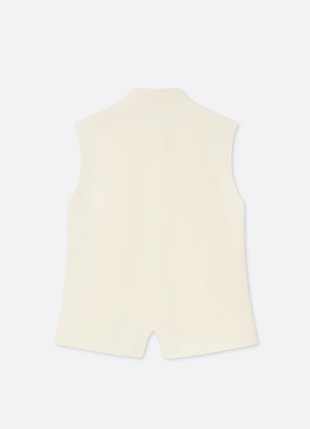 Back view of a tailored sleeveless vest in ecru with a clean minimal silhouette.