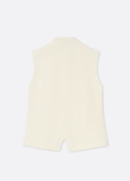 Back view of a tailored sleeveless vest in ecru with a clean minimal silhouette.