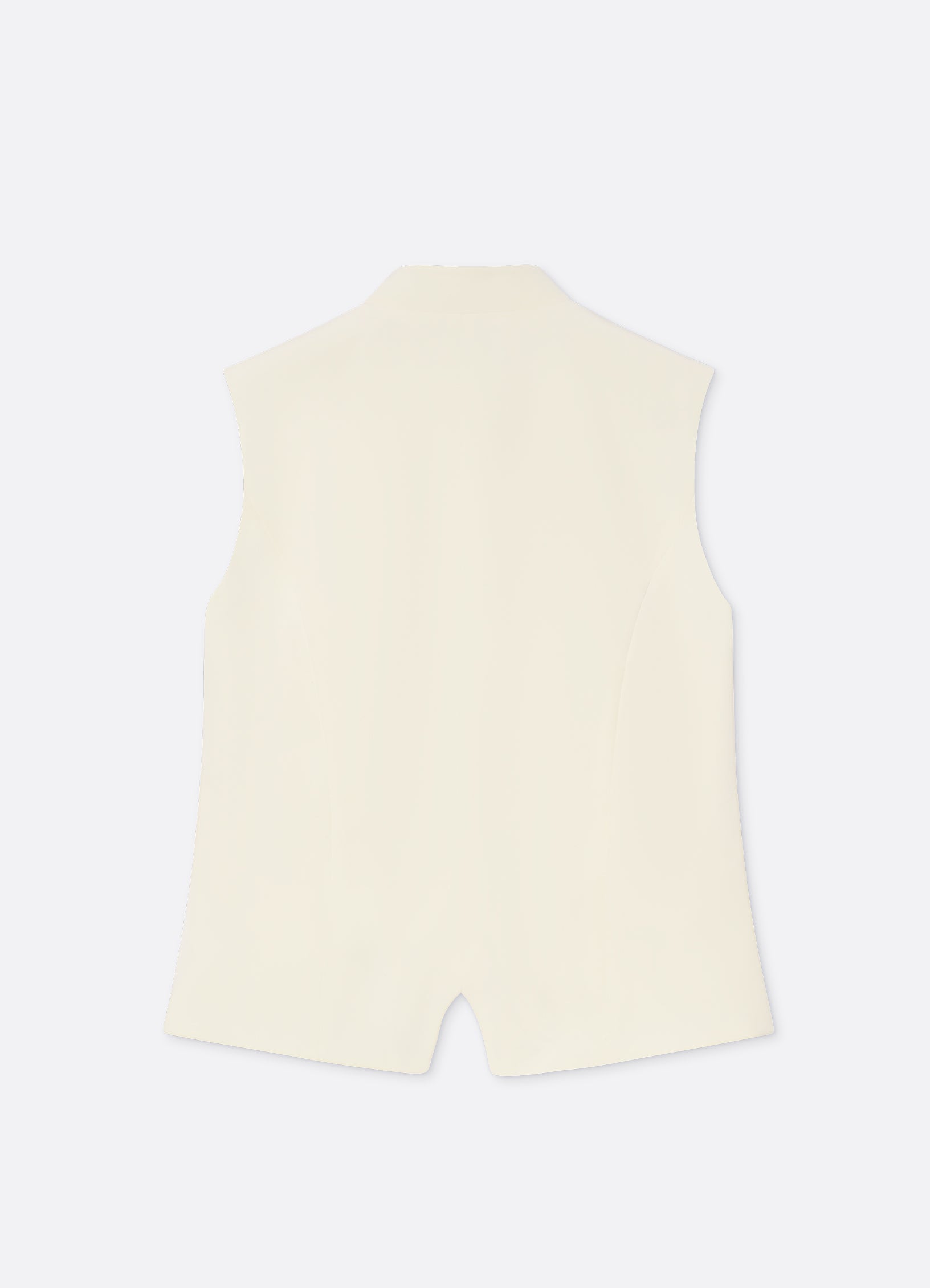Back view of a tailored sleeveless vest in ecru with a clean minimal silhouette.
