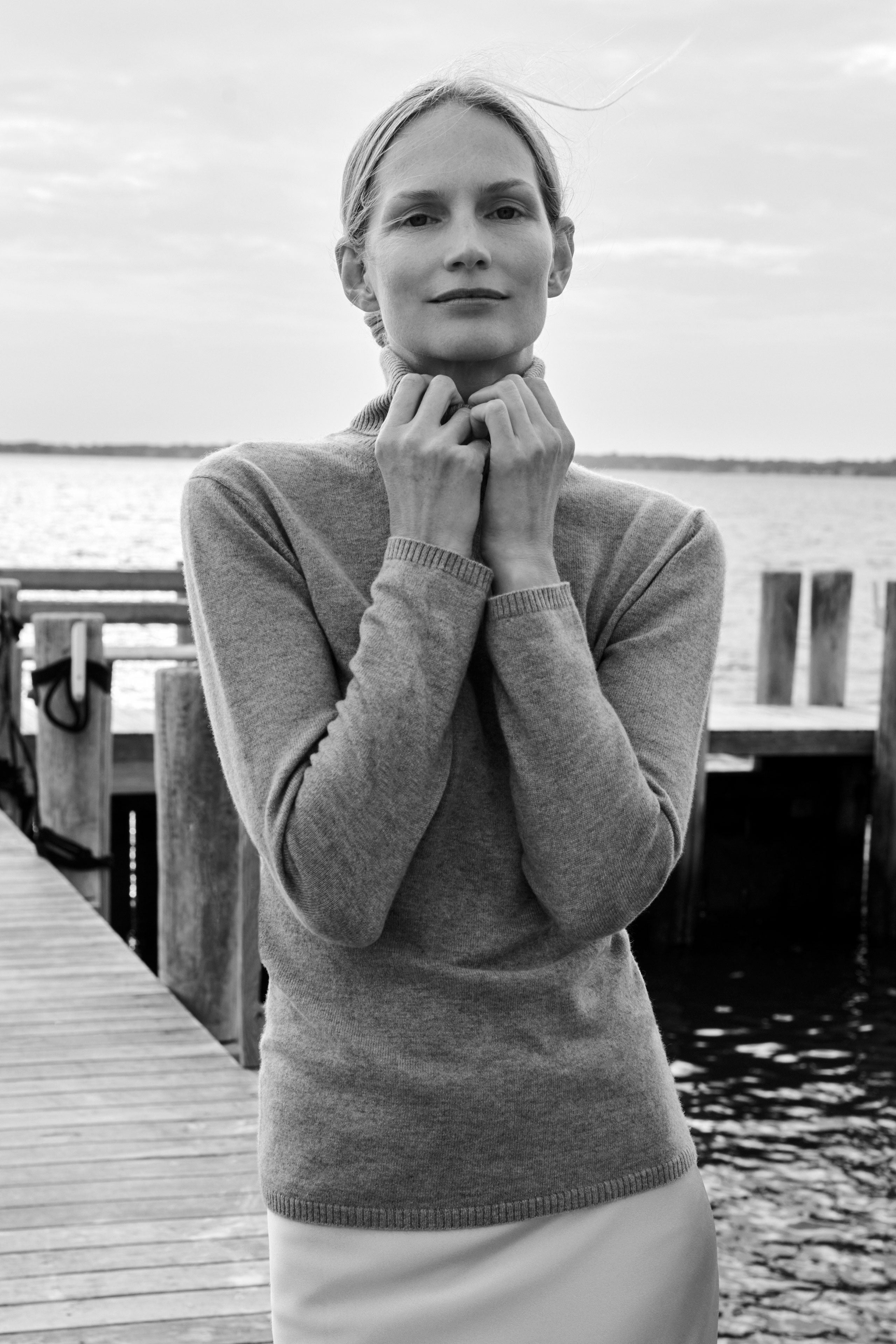 SCHOENBACH cashmere sweater Hamptons dock editorial