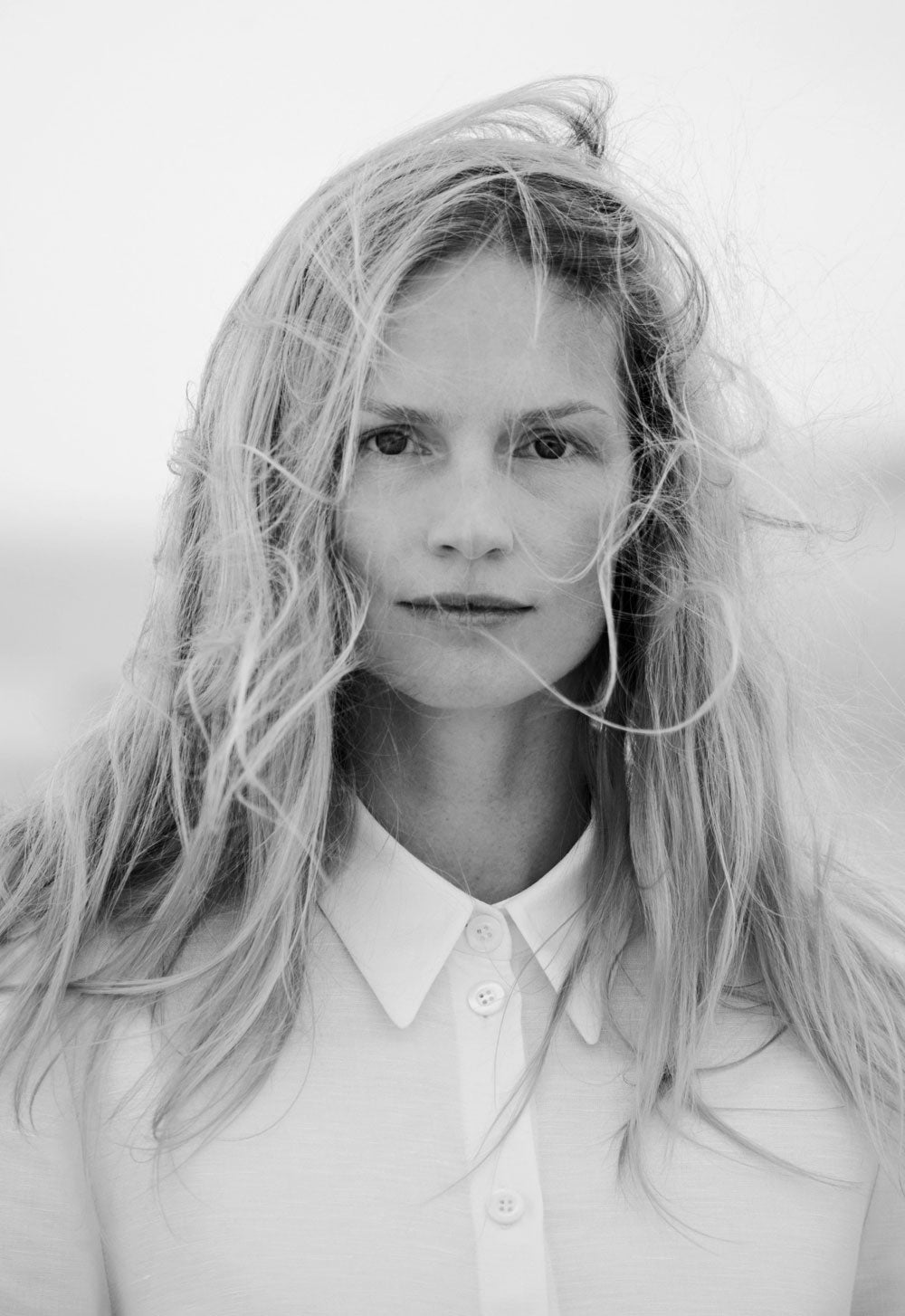 SCHOENBACH editorial shoot with model Katrin Thormann showing a black and white portrait photo