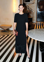 Model Sophie Grace Hirsch wearing a black short-sleeve wool top at the Mark Hotel in NYC