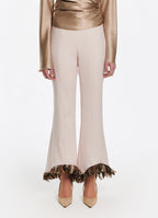 SCHOENBACH feather-detailed stretch-wool flared trousers in ecru, front view