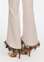 SCHOENBACH feather-detailed stretch-wool flared trousers in ecru, hem detail showing feather trim