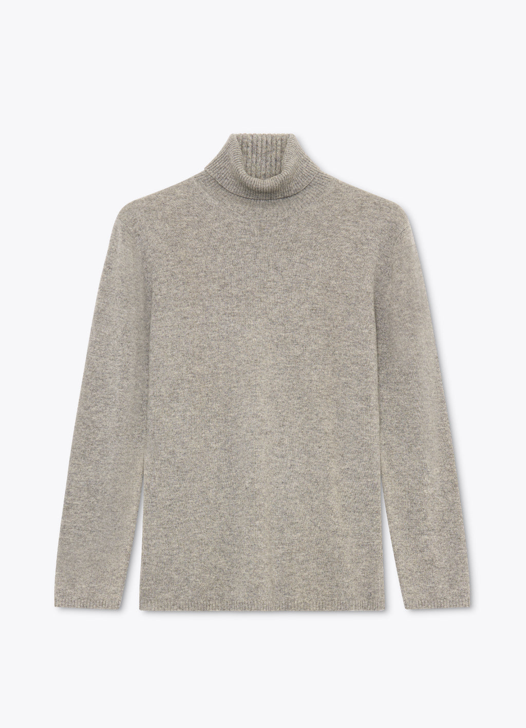 Light grey melange cashmere rollneck jumper with long sleeves and ribbed collar
