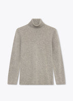 Light grey melange cashmere rollneck jumper with long sleeves and ribbed collar