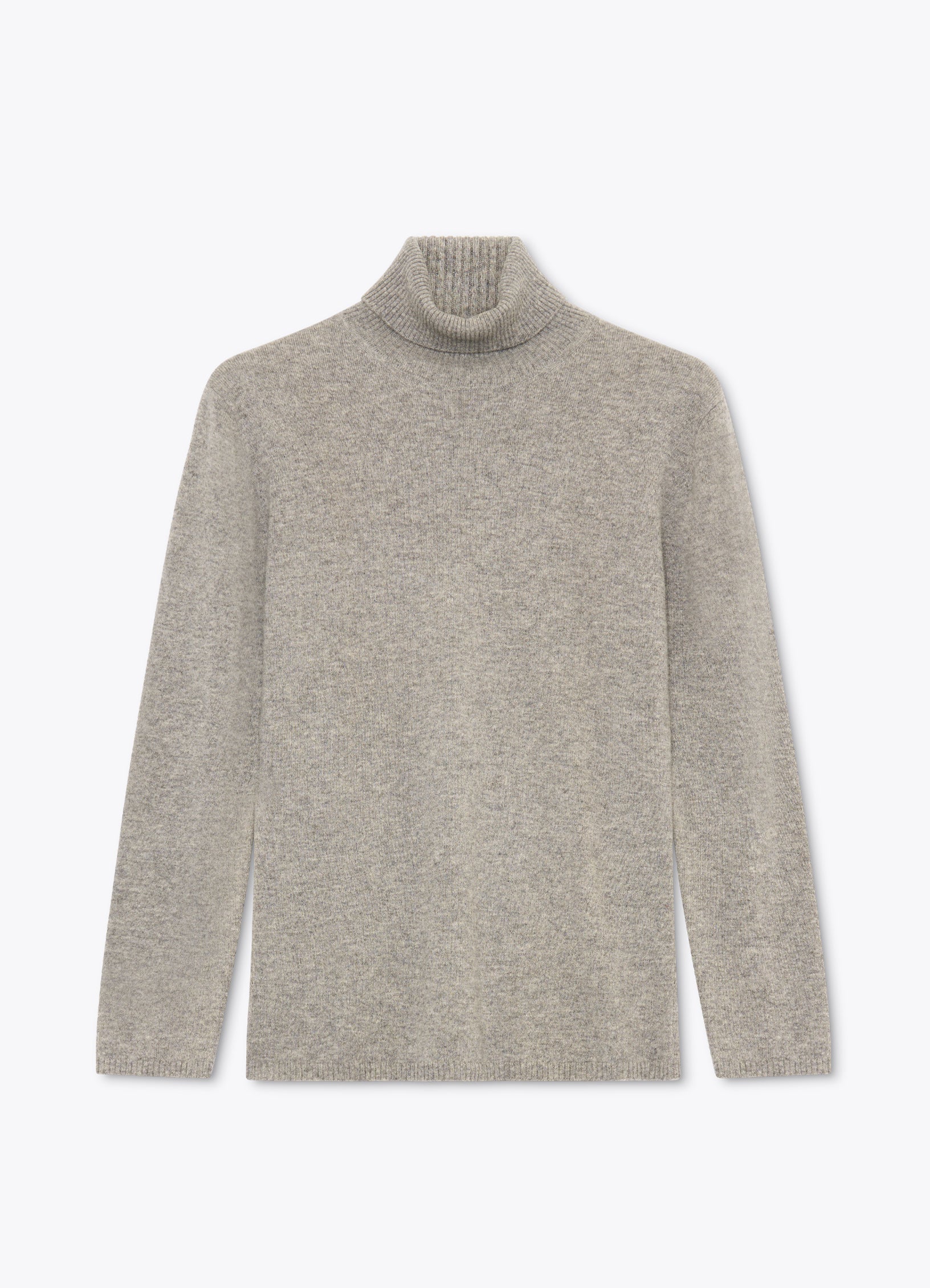 Light grey melange cashmere rollneck jumper with long sleeves and ribbed collar