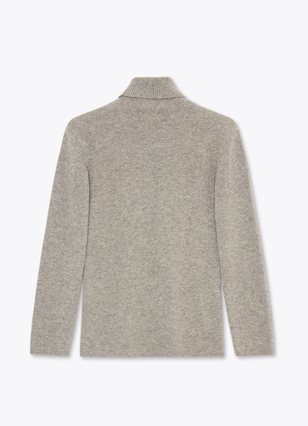 Back view of light grey melange cashmere rollneck jumper in pure cashmere