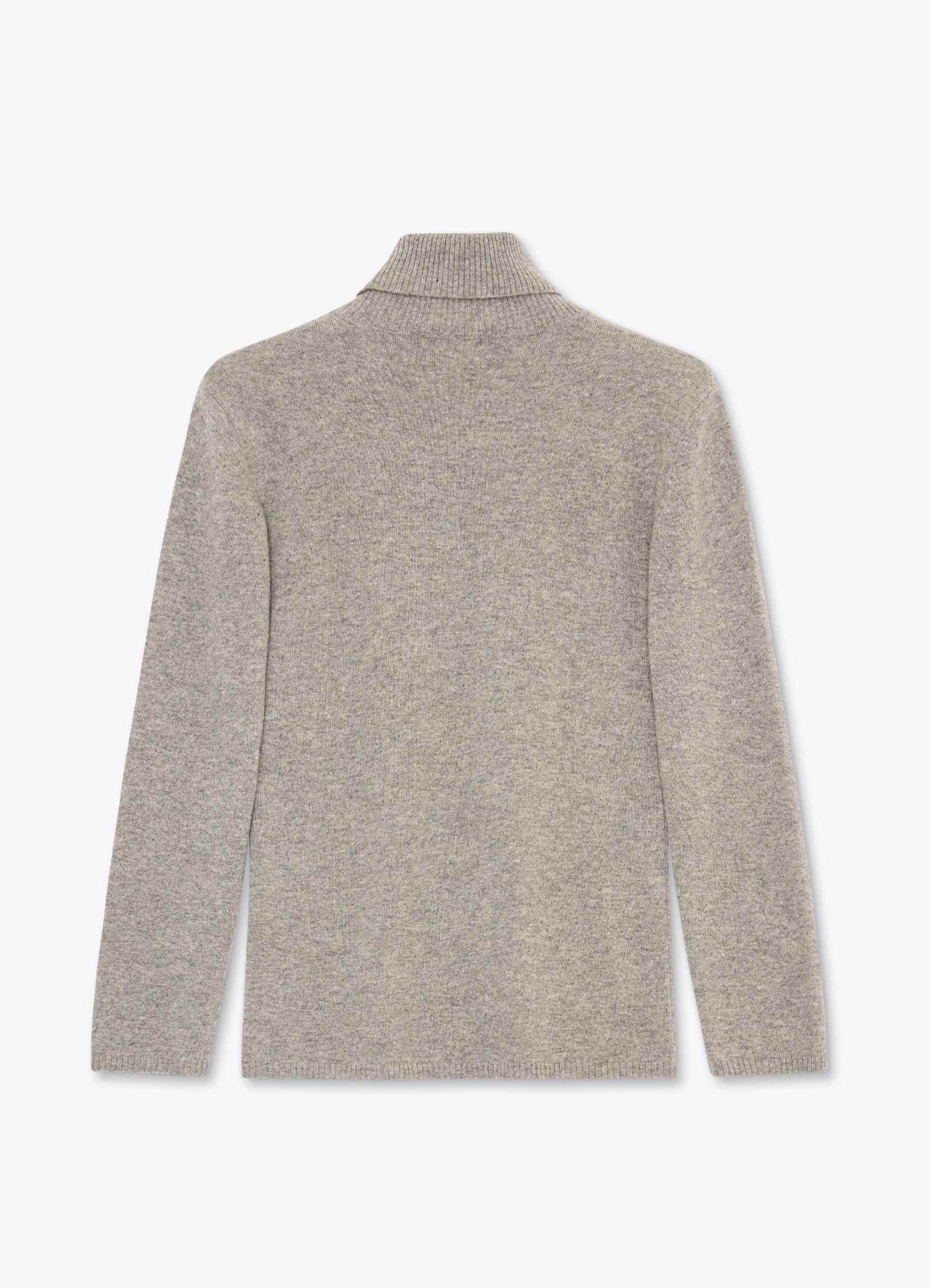 Back view of light grey melange cashmere rollneck jumper in pure cashmere