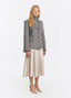 SCHOENBACH grey melange wool jacket styled with ivory skirt, full-length front view
