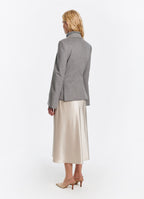 SCHOENBACH women’s grey wool jacket in Loro Piana fabric, three-quarter back view