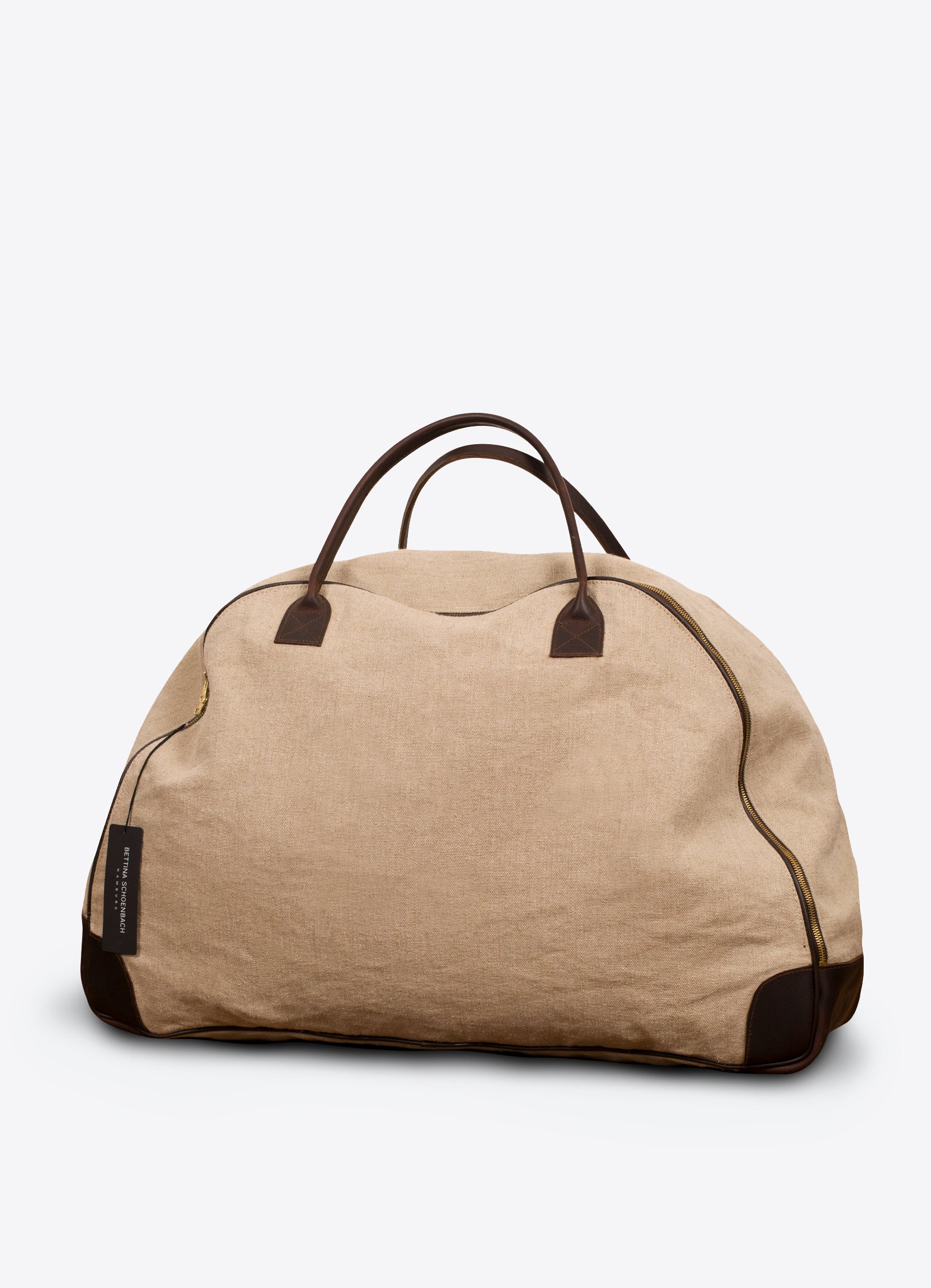 SCHOENBACH large leather-trimmed linen tote bag in beige, front view