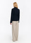 SCHOENBACH virgin wool wrap jacket in deep navy, angled back view with clean tailored lines
