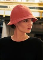 SCHOENBACH orange cashmere hat worn by a model Sophie Grace Hirsch