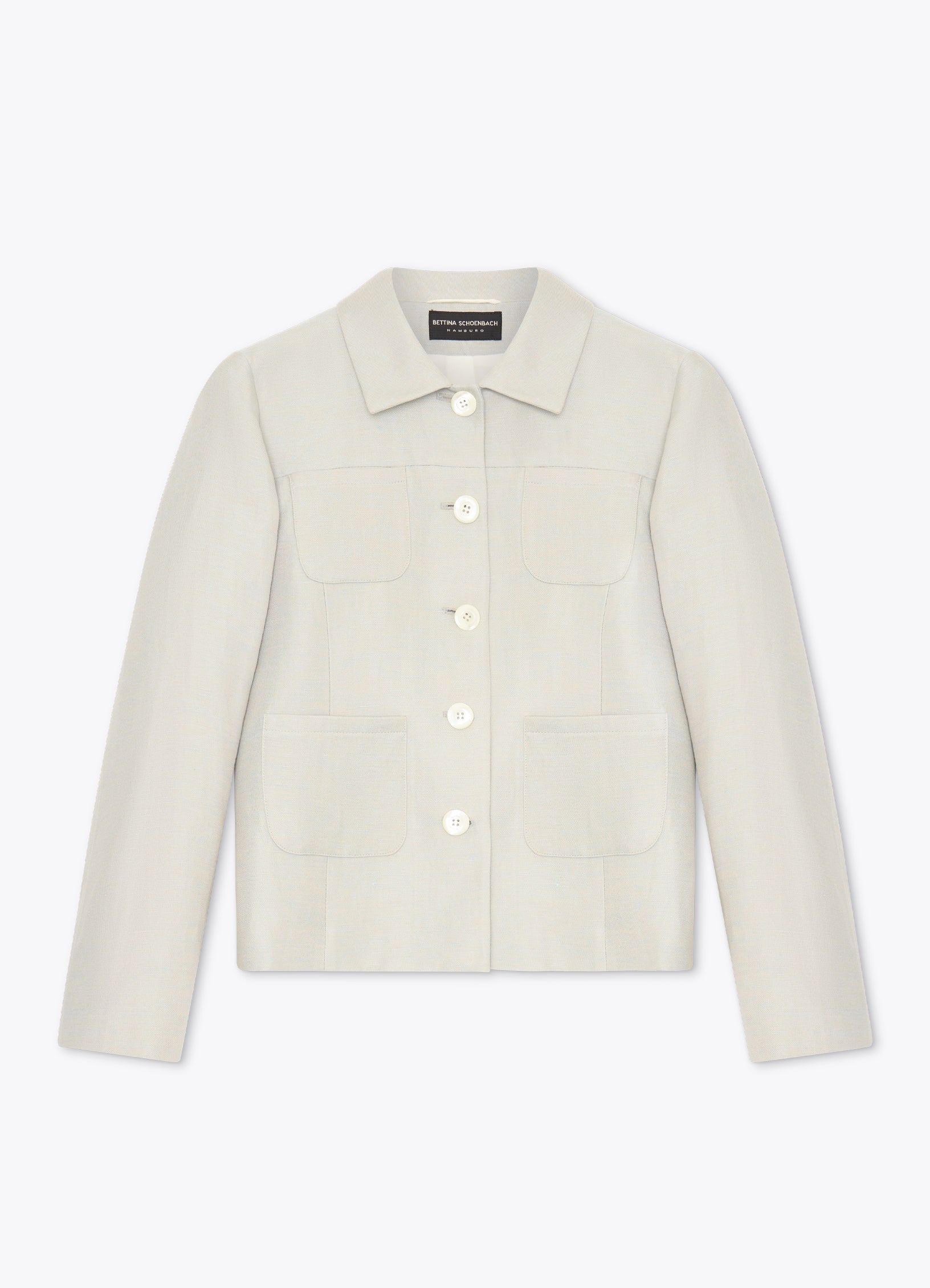 Stone tailored jacket with patch pockets and front button fastening