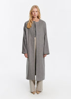 SCHOENBACH oversized collarless baby alpaca wool coat in light grey, front view