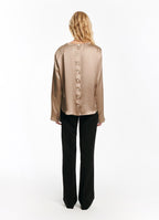 SCHOENBACH pleat-detailed silk blouse in beige, back view
