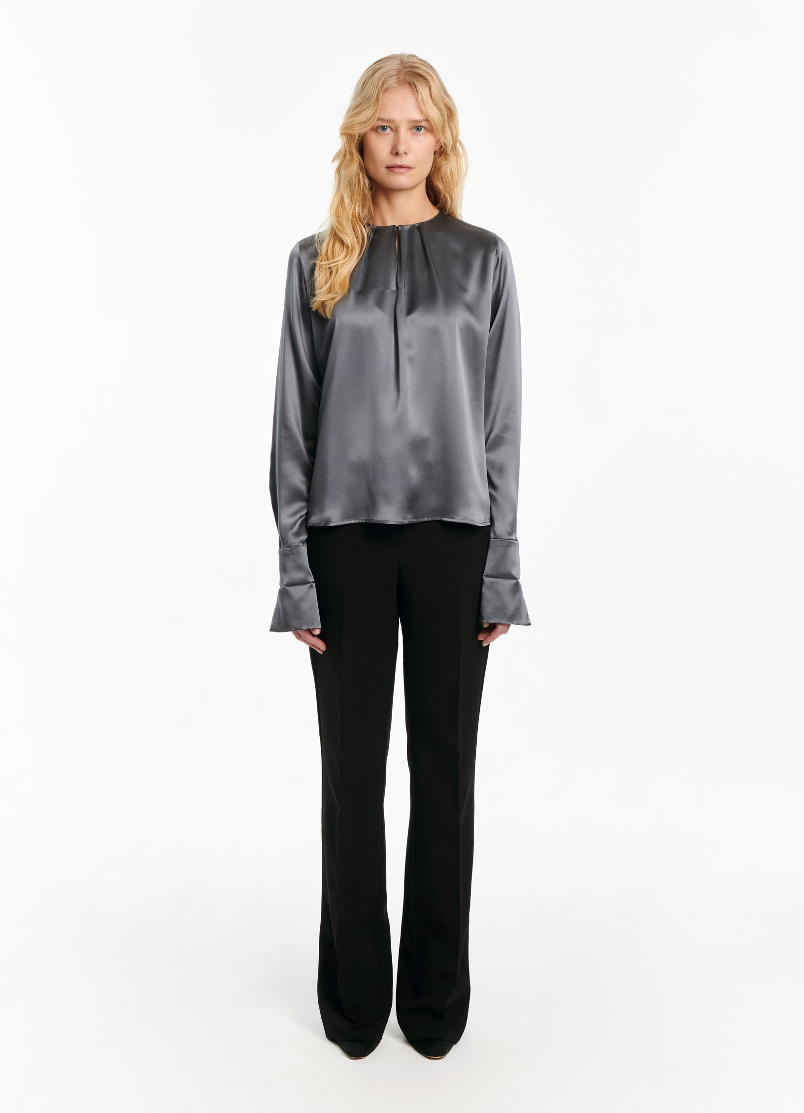 SCHOENBACH pleat-detailed silk blouse charcoal front view
